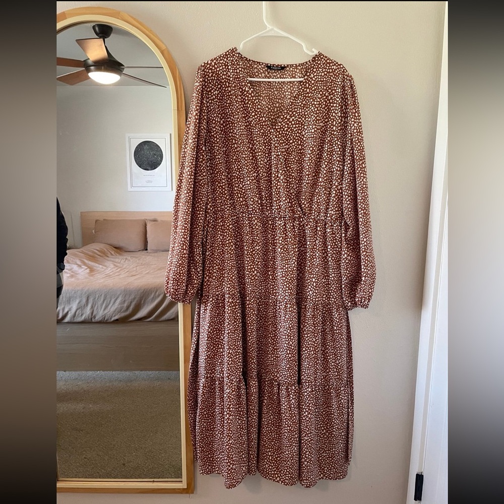 Red Brown, Organic Polka Dot, Maxi Dress - Picture 3 of 9